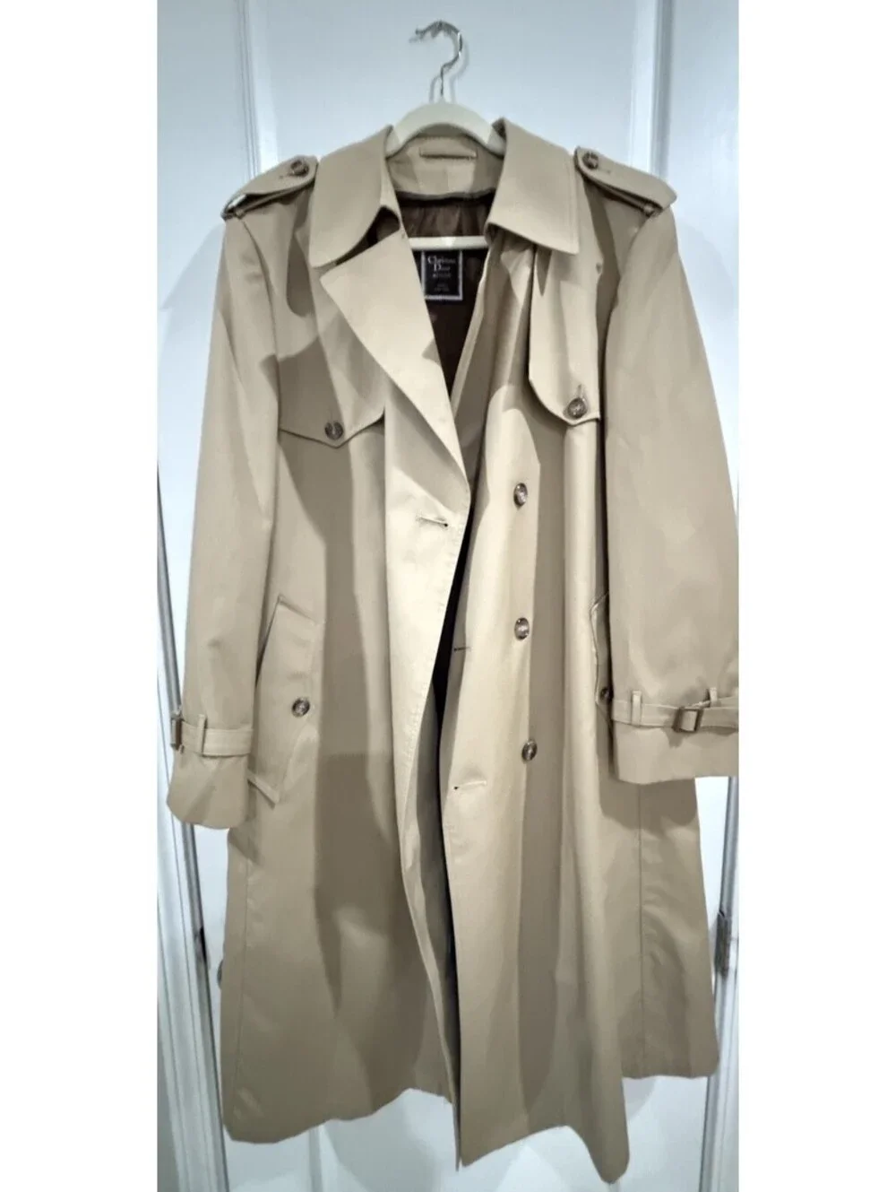 Christian Dior Paris Trench Coat Monsieur Mens 44R Tan, Wool Liner,  L 43” Clean